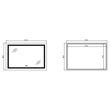 Дзеркало Lidz Kubis (KU1) 1200х800 з LED-підсвічуванням Touch, з антизапотіванням, з регулюванням яскравості
