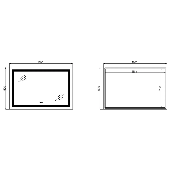 Дзеркало Lidz Kubis (KU1) 1200х800 з LED-підсвічуванням Touch, з антизапотіванням, з регулюванням яскравості