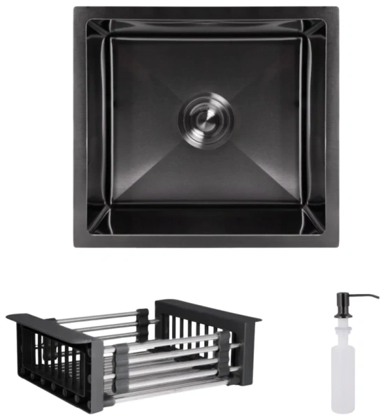 Мийка для кухні Lidz Handmade 480x430 мм графіт під стільницю Brushed Black PVD + кошик