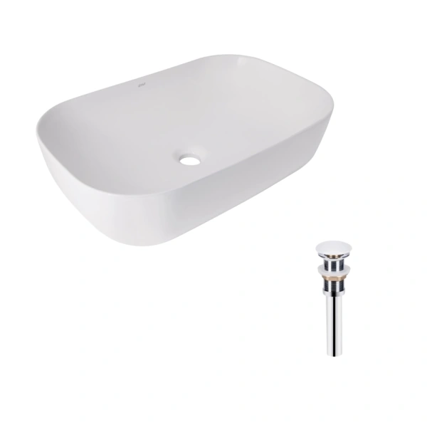Раковина накладна прамокутна 600x390x150 мм біла Qtap Robin + Донний клапан(47297)