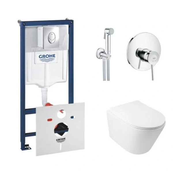Комплект унітаз з сидінням Qtap Swan WHI + інсталяція Grohe Rapid SL + набір для гігієнічного душу