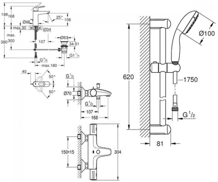 Фото Набір змішувачів 3 в 1 GROHE GROHTHERM 800