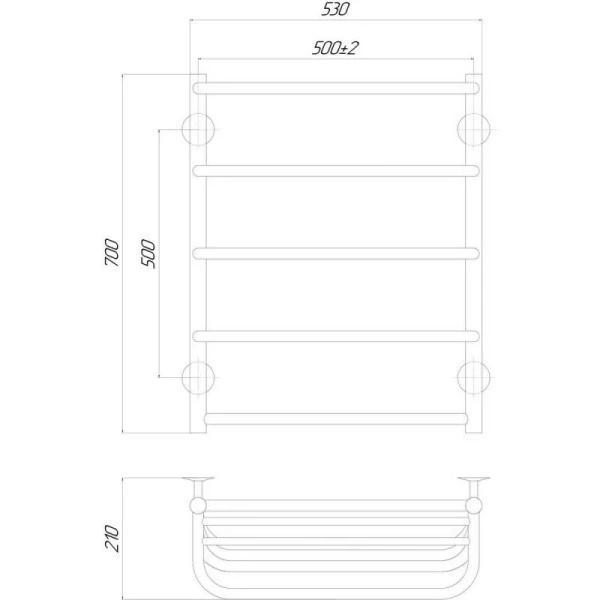 Фото Рушникосушка електрична Lidz Standard shelf P5 500x700 RE з полицею