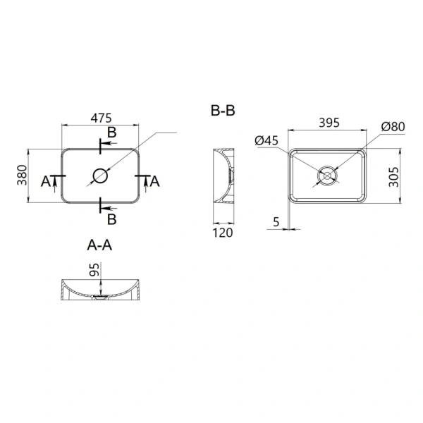 Раковина накладна прямокутна Qtap Aquarius 470x380x120 мм