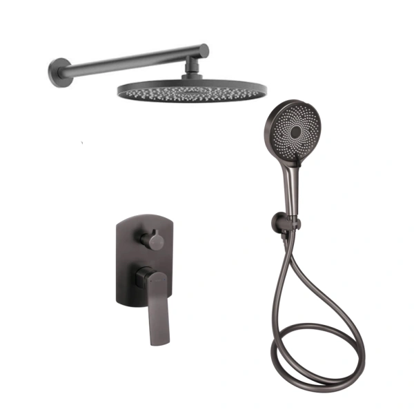 Душова система прихованого монтажу на два споживача у кольорі збройна сталь Qtap Slavonice