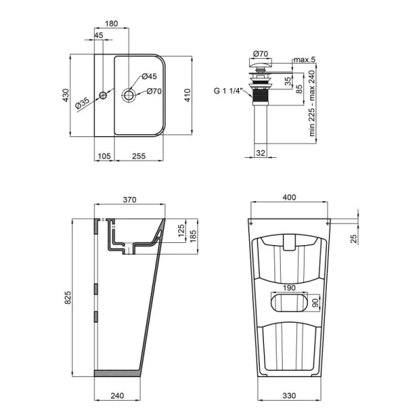 Раковина підлогова моноблок Qtap Tern 440х380х830mm White з донним клапаном QT1711G302W
