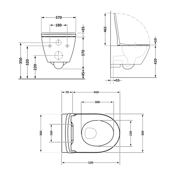 Унітаз підвісний білий 520x365x365 мм. з сидінням Slim Duroplast Qtap Robin