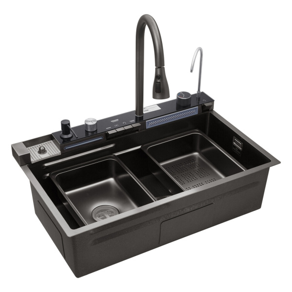 Кухонна мийка Kroner KRP Schwarze - SET7546ARTHM PVD (3.0/0.8 мм)