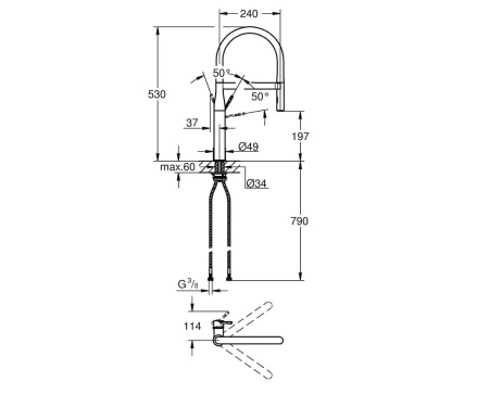 Фото Змішувач з гнучким силіконовим шлангом GROHE ESSENCE NEW