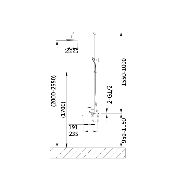 Душова система універсальна Qtap Aries на три споживача (з виливом) хром