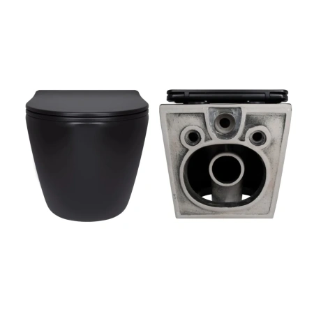 Комплект Qtap Robin Matt Black 2 в 1: унітаз підвісний Ultra Quiet QT13332381АSMB + біде підвісне