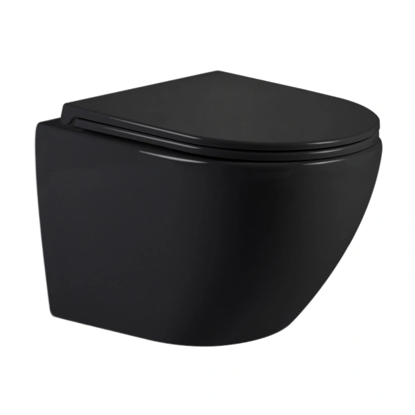 Унітаз підвісний у чорному кольорі 485х360х320 мм з сидінням з мікроліфтом Slim Duroplast Qtap Jay