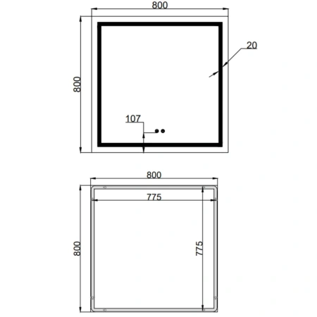 Дзеркало Qtap Mideya (MI1) 800x800 з LED-підсвічуванням Touch, з антизапотіванням, димером, рег. яскравості