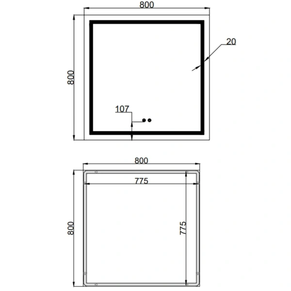 Дзеркало Qtap Mideya (MI1) 800x800 з LED-підсвічуванням Touch, з антизапотіванням, димером, рег. яскравості