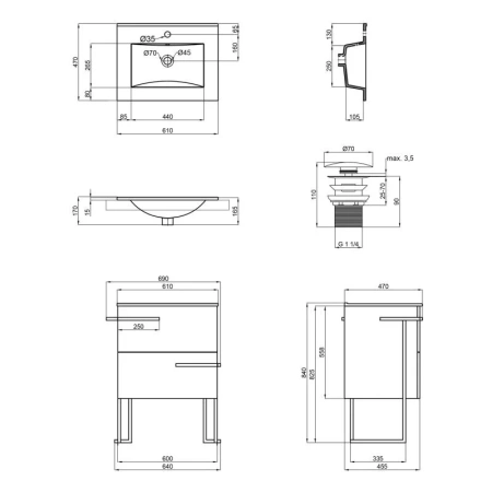 Комплект Qtap Taurus 600х800х437 Whitish oak тумба для пола + раковина врізна
