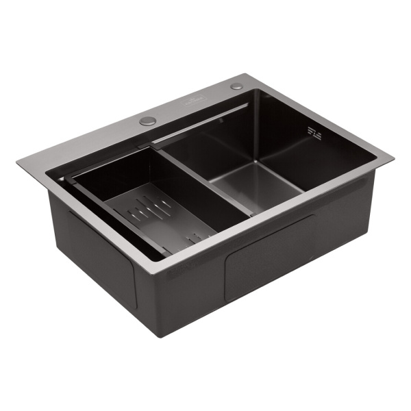 Кухонна мийка Kroner KRP Schwarze - 6350HM PVD (3.0/1.0 мм) у кольорі графіт + сушарка