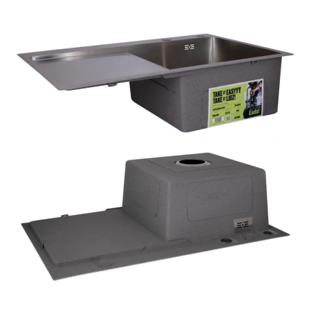 Фото Кухонна мийка з нержавіючої сталі Lidz 78*49L крило ліворуч 3,0/1,0 мм Brushed Steel + Кошик Lidz