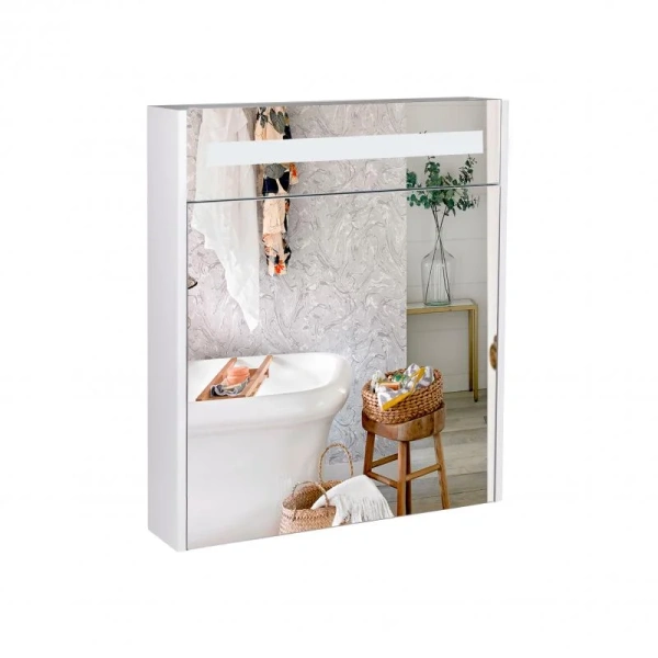 Дзеркальна шафа підвісна Qtap Robin 600х730х145 White з LED-підсвічуванням