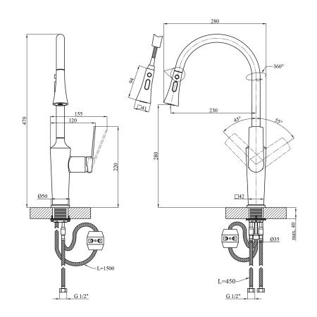 Фото Набор змішувачів Kroner Makon-GRP060 + змішувач Makon-GRP030-T + змішувач Makon-GRP010
