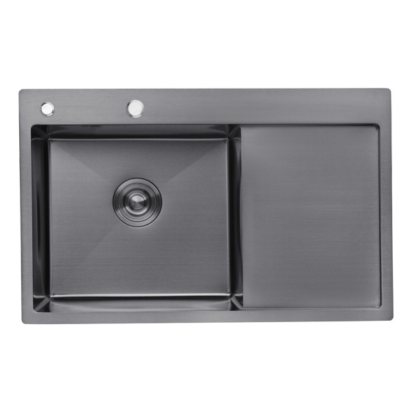 Кухонна мийка Kroner KRP Schwarze - 7849LHM PVD (3.0/1.0 мм) крило праворуч