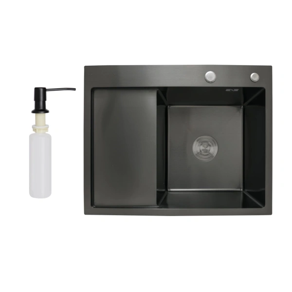 Кухонна мийка 63*50BL Brushed 3.0/1.0 мм у чорному кольорі PVD , крило ліворуч Lidz