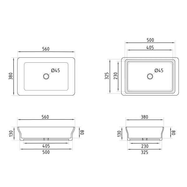 Раковина накладна прямокутна 560х380х130 мм, Qtap Virgo QT18116308W