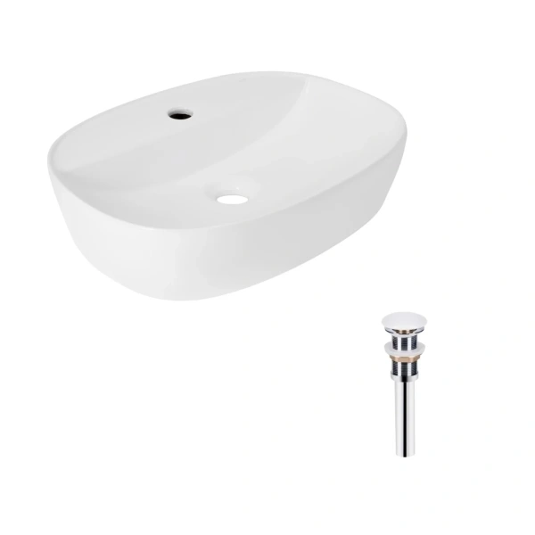 Комплект Qtap Scorpio: Раковина накладна овальна 500x380x120 мм White + Донний клапан PU02