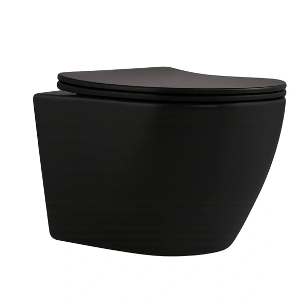 Унітаз підвісний у чорному кольорі 490x365x325 мм з сидінням Slim Duroplast Qtap Robin
