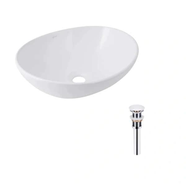 Раковина накладна овальна 415x340x140 мм Qtap Dove + Донний клапан(47308)