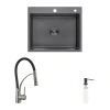 Комплект кухонна мийка Kroner Schwarze-6050HM PVD + змішувач Ersel-GRP03393BLK + дозатор Spender-026