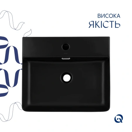 Раковина підвісна Nando LT 500х420х130 мм, Matt Black, прямокутна, без донного клапана Qtap