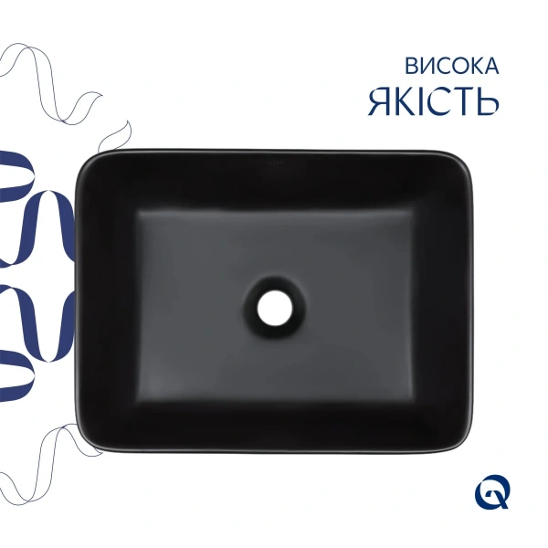 Раковина-чаша накладна прямокутна з донним клапаном 480х370х135 мм Qtap Tern у чорному кольорі QT172074MBMBN47300