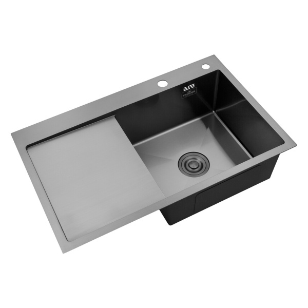 Кухонна мийка Kroner KRP Schwarze - 7849RHM PVD (3.0/1.0 мм) крило ліворуч