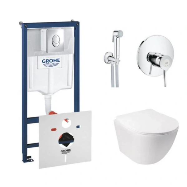 Комплект унітаз з сидінням Qtap Jay + інсталяція Grohe Rapid SL + набір для гігієнічного душу