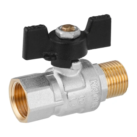 Кран кульовий Kroner 1/2" ВЗ PN40 метелик, нікельований
