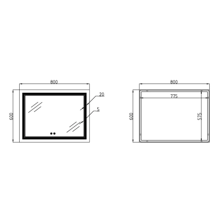 Дзеркало Qtap Cardinal (CA1) 800х600 з LED-підсвічуванням Touch, з антизапотіванням, з димером, рег. темп. кольору (3000-6500K)
