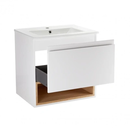 Комплект Qtap Robin 600х580х437 White/Whitish oak тумба підвісна + раковина врізна