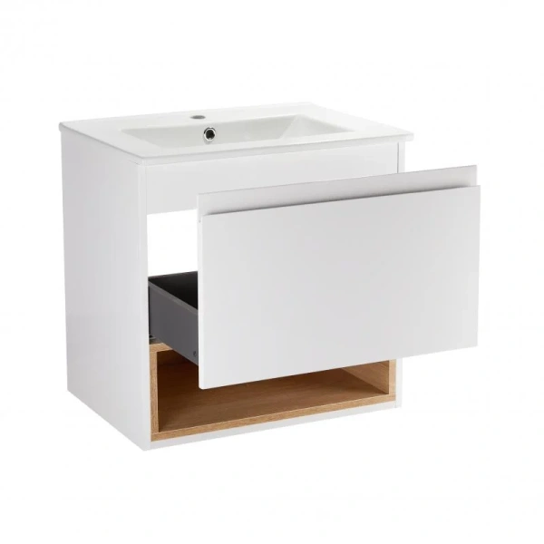 Комплект Qtap Robin 600х580х437 White/Whitish oak тумба підвісна + раковина врізна