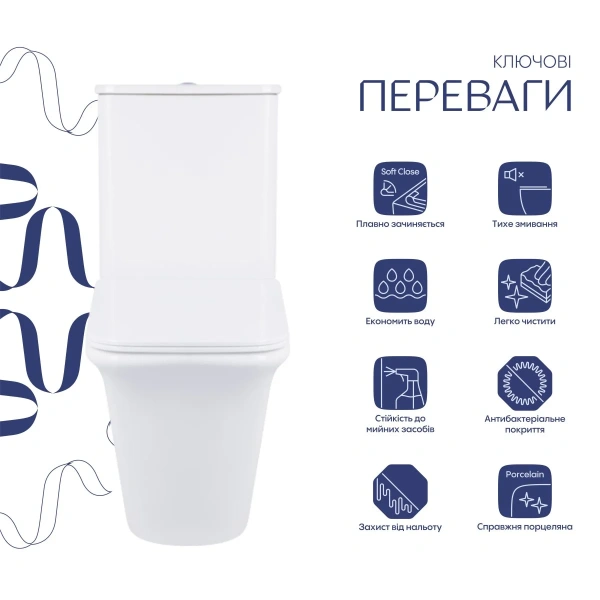 Унітаз-компакт Qtap Kalao безобідковий з сідінням Soft-close