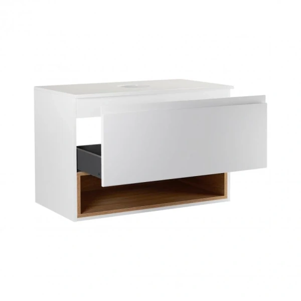 Тумба підвісна Qtap Robin 700х476х437 White/Whitish oak зі стільницею