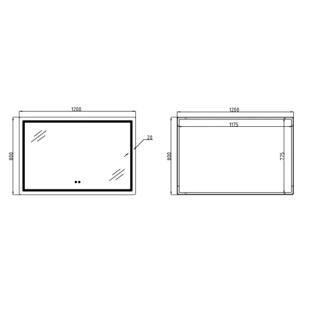 Дзеркало Qtap Mideya MI1) 1200х800 з LED-підсвічуванням Touch, з антизапотіванням, димером, рег. яскравості
