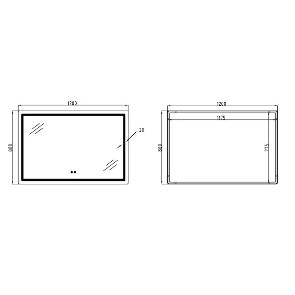 Дзеркало Qtap Mideya MI1) 1200х800 з LED-підсвічуванням Touch, з антизапотіванням, димером, рег. яскравості