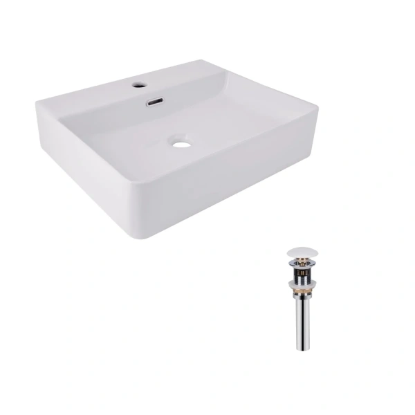Комплект Qtap Nando LT: Раковина підвісна прамокутна 500х420х130 мм White + Донний клапан PU02O