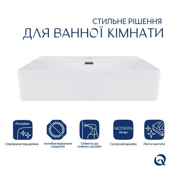 Раковина підвісна Nando LT 610х420х140 мм, White, прямокутна, без донного клапана Qtap QT12116146W