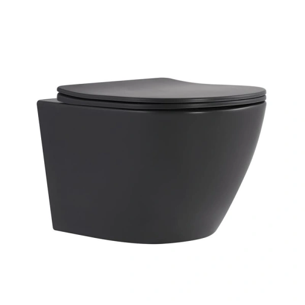 Унітаз підвісний у кольорі антрацит 490x365x325 мм з сидінням Slim Duroplast Qtap Robin