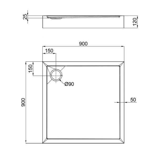 Фото Душовий піддон Qtap Tern 90x90x12 см + сифон