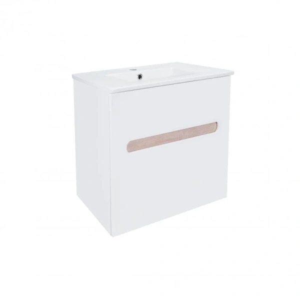 Комплект Qtap Virgo 600х580х437 White/Whitish oak підвісна тумба + раковина врізна
