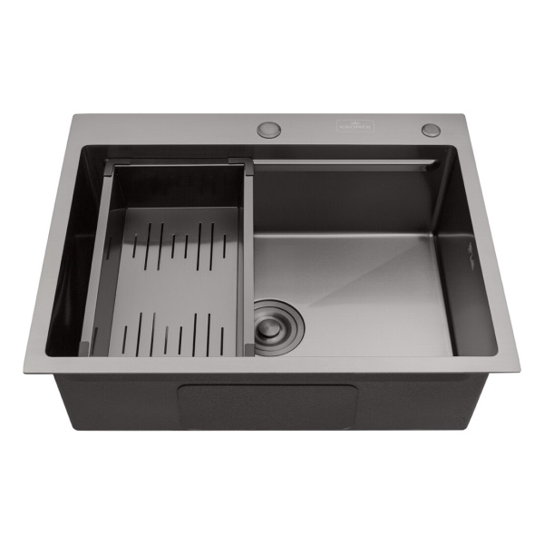 Кухонна мийка Kroner KRP Schwarze - 6350HM PVD (3.0/1.0 мм) у кольорі графіт + сушарка