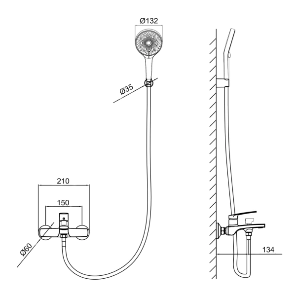 Змішувач для ванни з душовим гарнітуром у кольорі графіт Qtap Slavonice