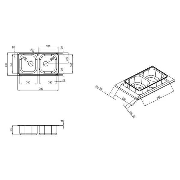 Фото Кухонна мийка Qtap 78*43-B Micro Decor 0,8 мм